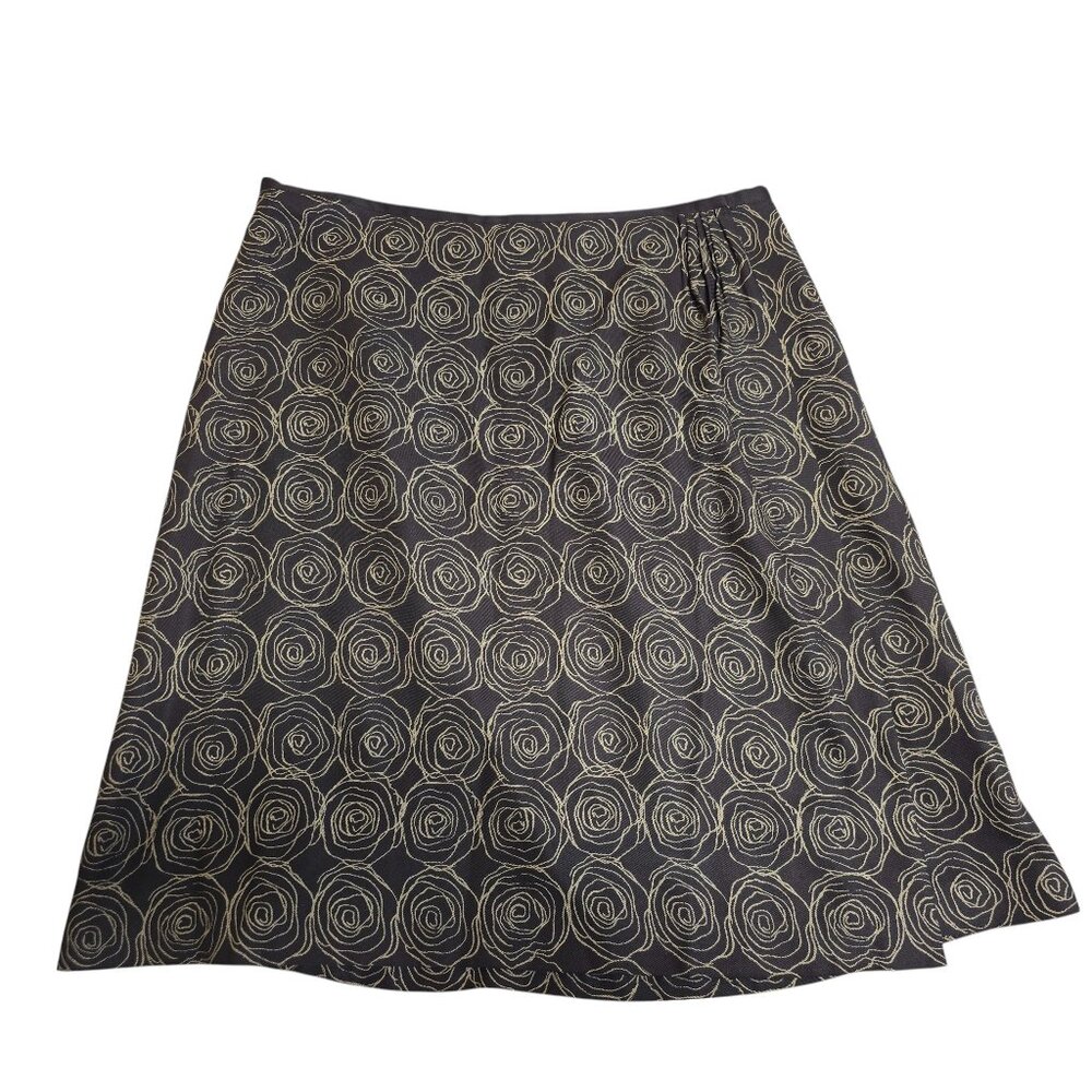 Vintage Realities Women's Brown Tan flower Wrap Silk Wool Skirt size 14